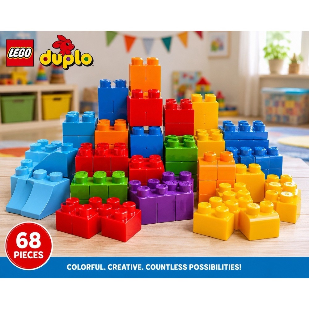 LEGO DUPLO 68 Piece Bulk Building Block Lot Mixed Colors Sizes Shapes